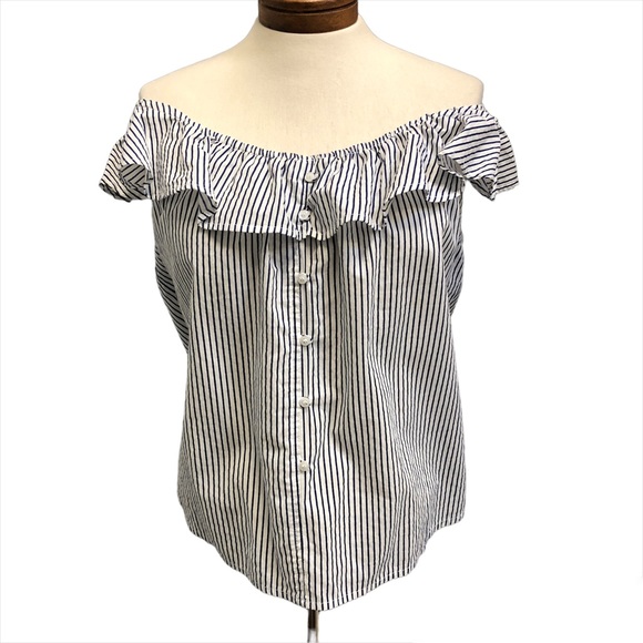 Live 4 Truth Off the Shoulder Sleeveless Ruffled Cropped Cotton Top, Sz L - Picture 2 of 9